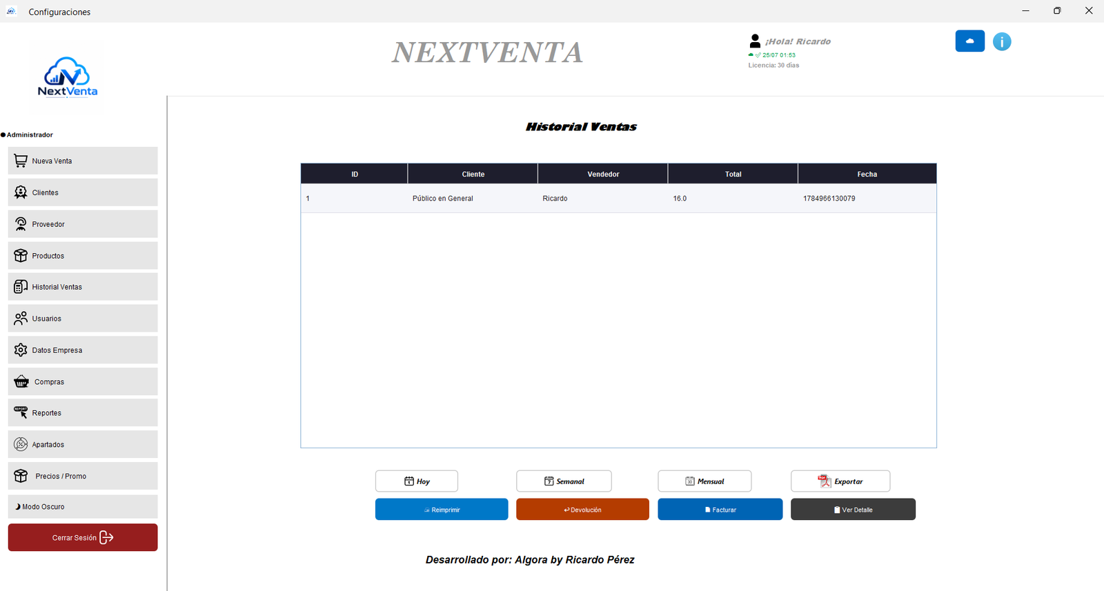 Historial de Ventas